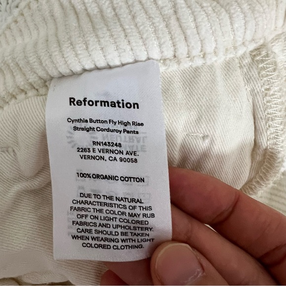 Reformation Cynthia Button Fly High Rise Straight Corduroy Pants Cream Size 28 - Picture 8 of 12
